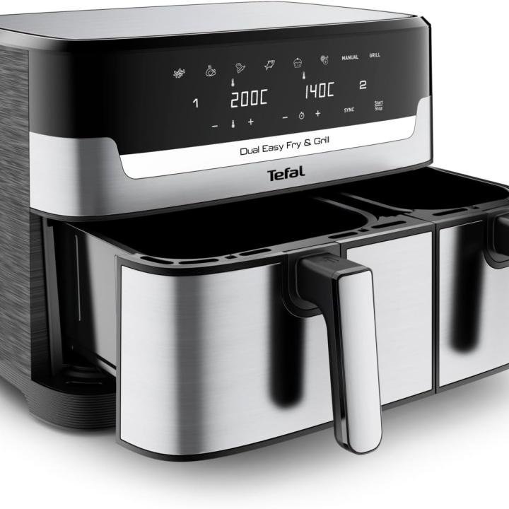 TEFAL Dual Easy Fry & Grill Air Fryer - 2700W, Black, Model EY905D40