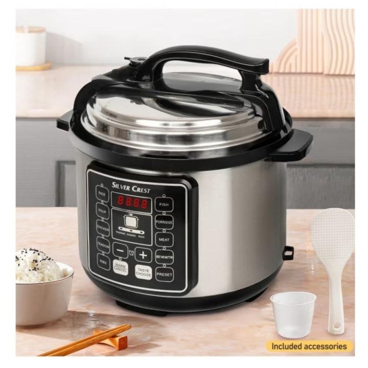 SILVER CREST 10 In 1 Electric Pressure Cooker Instant Programmable Smart Pot 1050 Watts Rice Cooker, 6 Liters, 10 Smart Programs Black MES6817